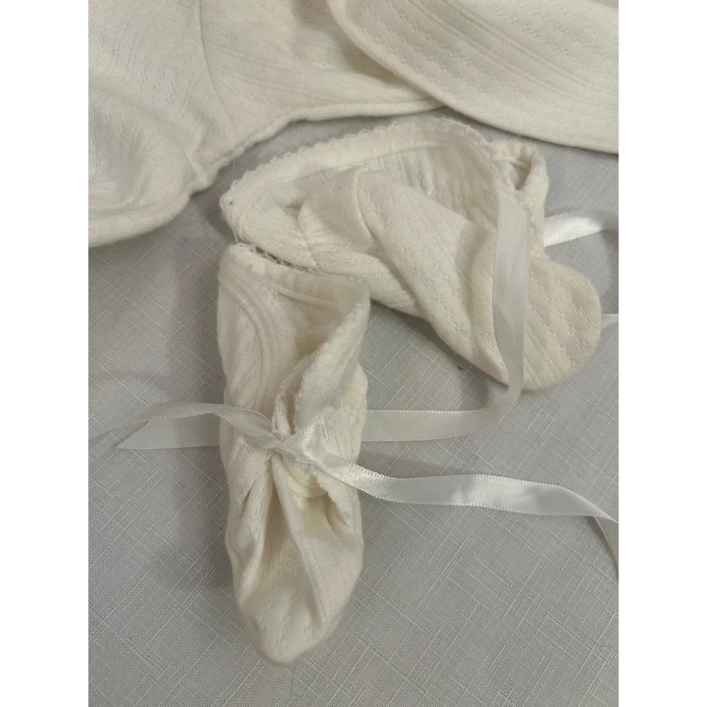 Baby Dior Cardigan Booties Set 6-9M White Pointelle Knit Vintage Kids